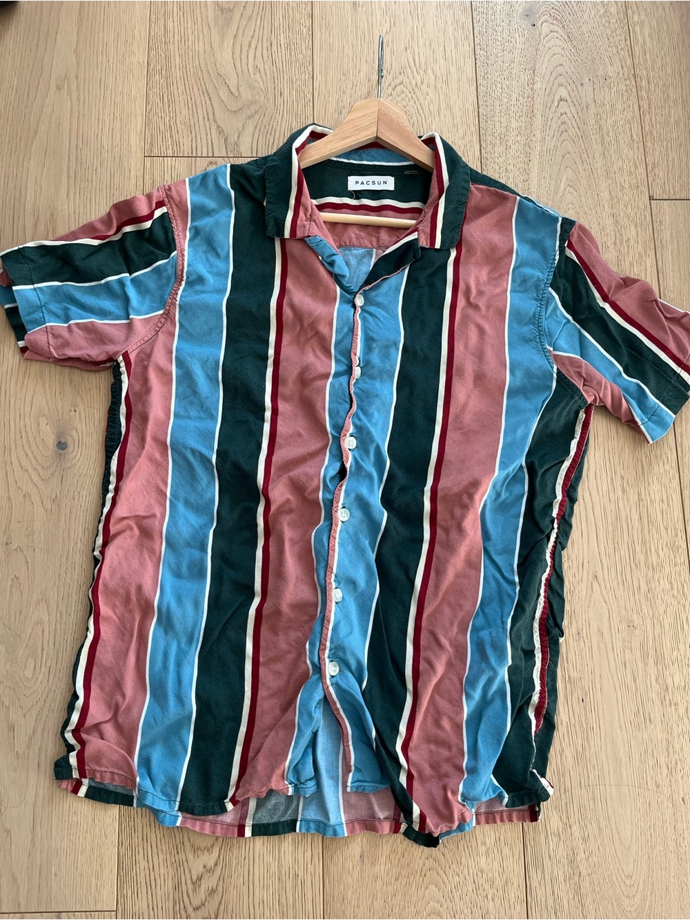 PacSun Men's Short Sleeve Stripe Button-Up Shirt - Multicolor